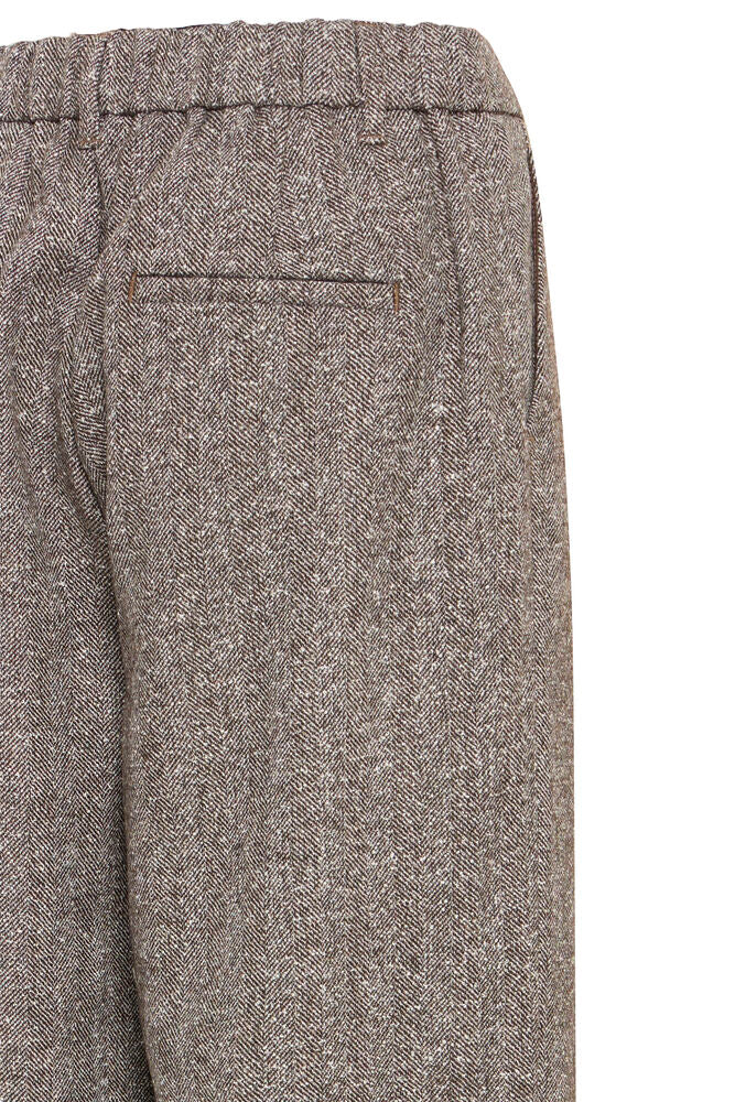 Fransa Wool Blend Wide Leg Trousers in Brown Herringbone fabric 20618247