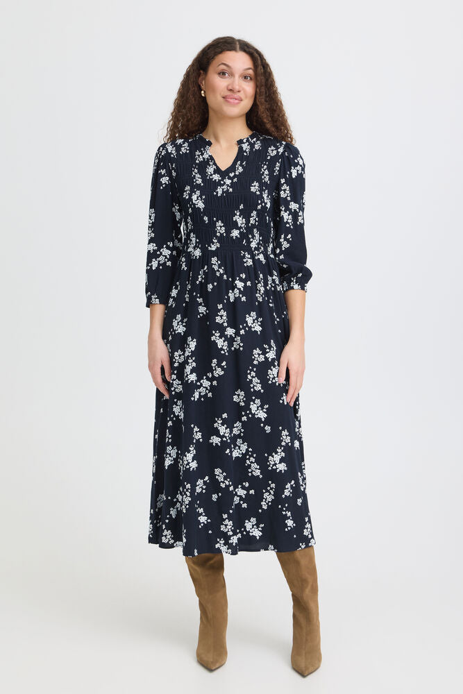 Fransa Navy Printed Midi Dress with 3/4 sleeve 20613512 2026