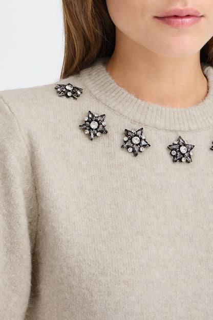 Byoung Short-Sleeve Knit with Jewelled Neckline