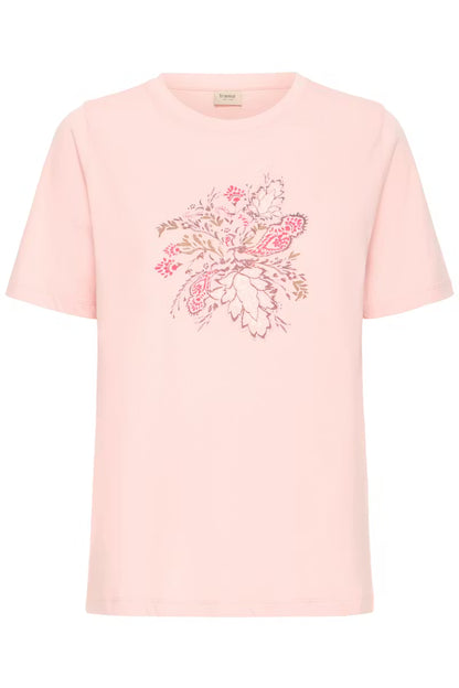 Fransa Cotton T shirt with Pink and Taupe Moif 20617656