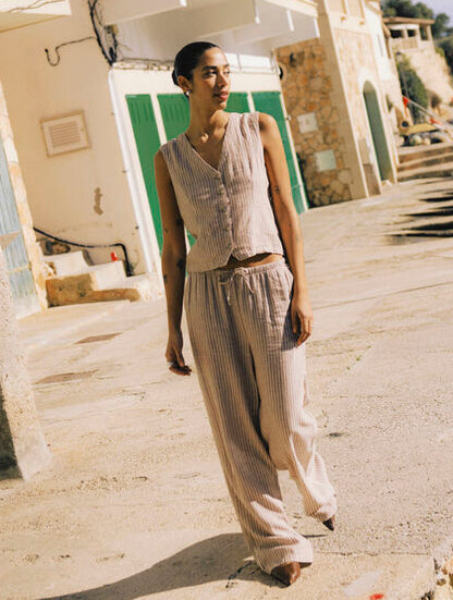 Byoung Linen Blend Waistcoat in Woodsmoke Stripe 20818821 1