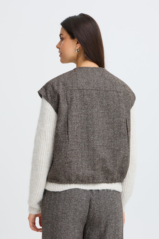 Fransa Wool blend Brown Herringbone Gilet 20618250