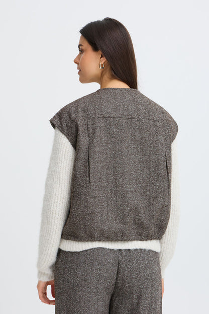Fransa Wool blend Brown Herringbone Gilet 20618250