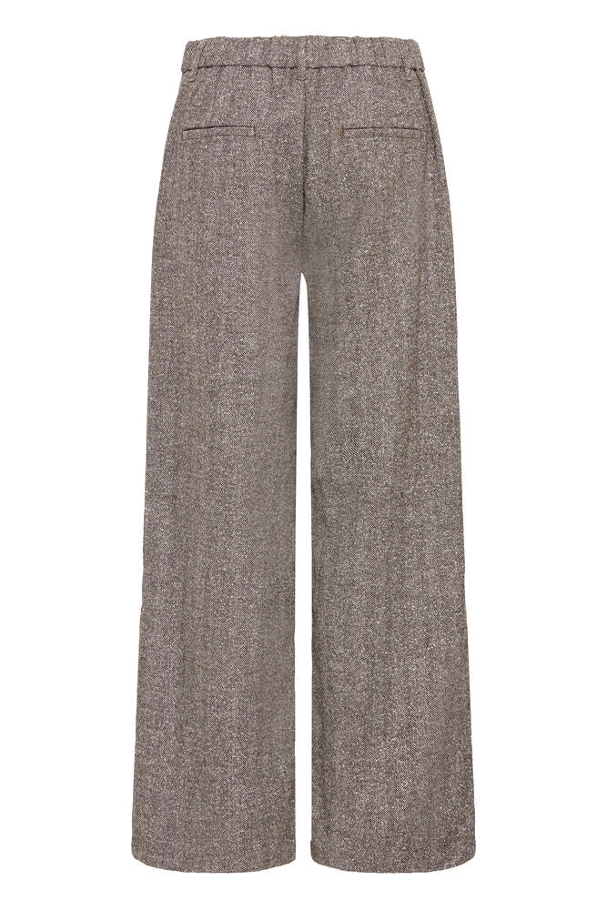 Fransa Wool Blend Wide Leg Trousers in Brown Herringbone fabric 20618247