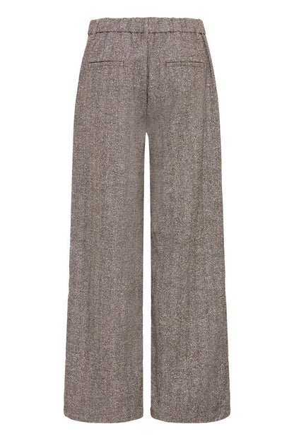 Fransa Wool Blend Wide Leg Trousers in Brown Herringbone fabric 20618247
