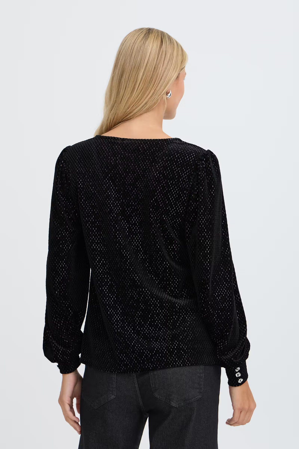 Fransa Koa Velvet V-Neck Top with Subtle Shimmer