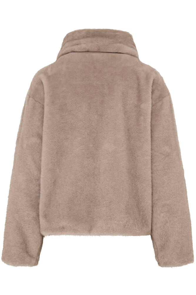 Fransa Doris Short Fur Jacket In Beige Driftwood or chocolate brown 20618549