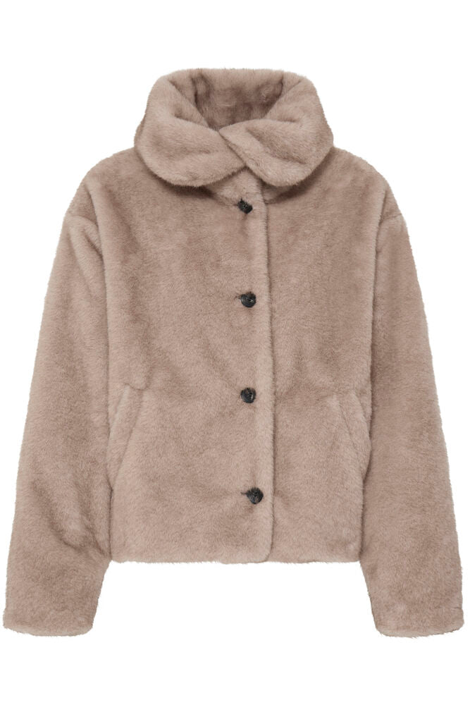 Fransa Doris Short Fur Jacket In Beige Driftwood or chocolate brown 20618549