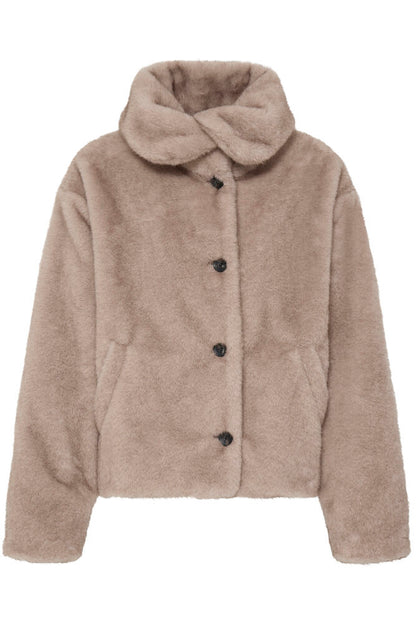 Fransa Doris Short Fur Jacket In Beige Driftwood or chocolate brown 20618549