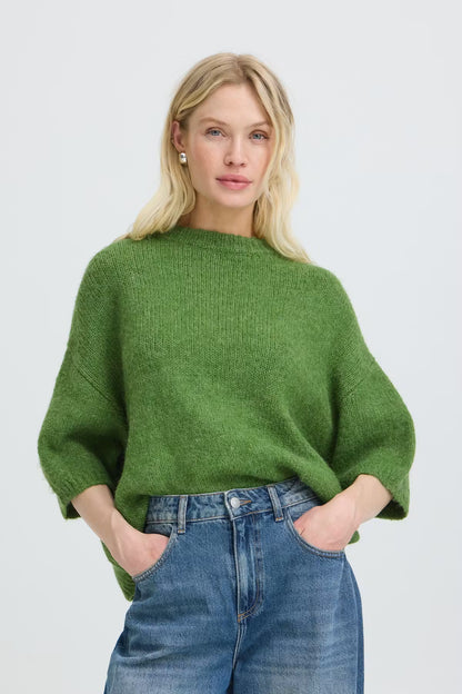 Byoung OTIA Wool Blend 3/4 Sleeve Jumper in Artichoke Green 20818397