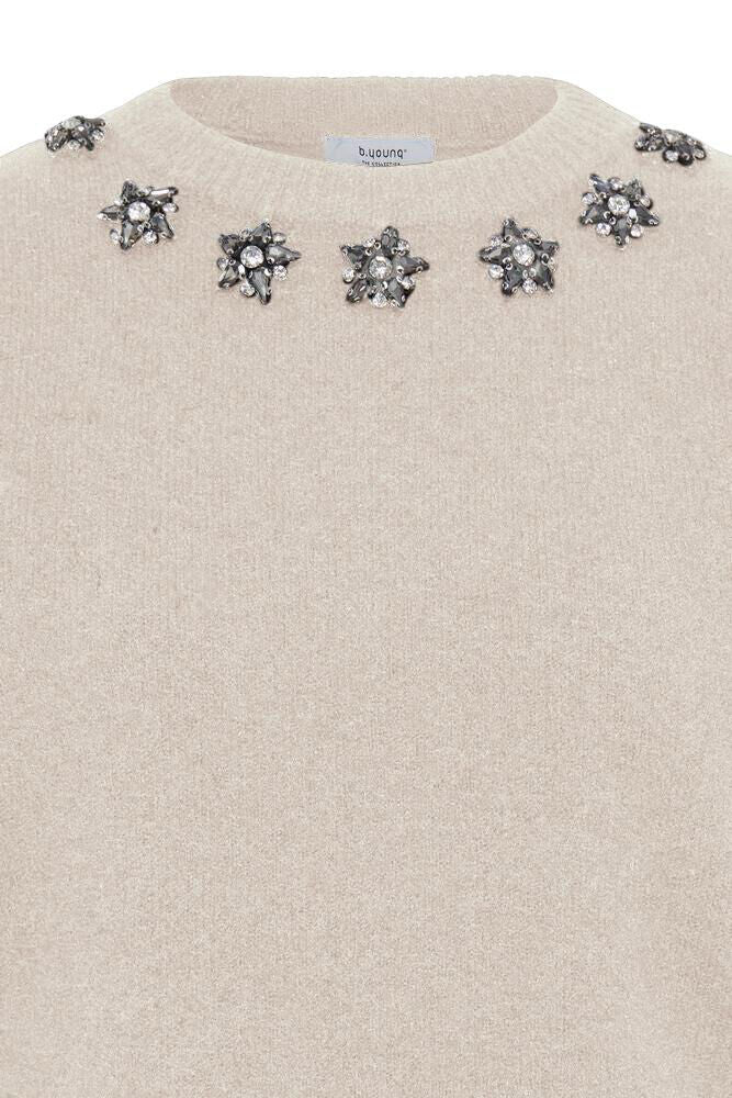Byoung Short-Sleeve Knit with Jewelled Neckline