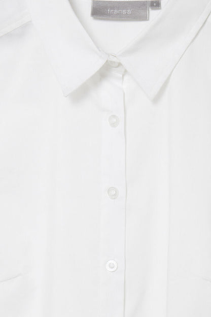 Fransa Pure White Cotton Shirt Regular Fit