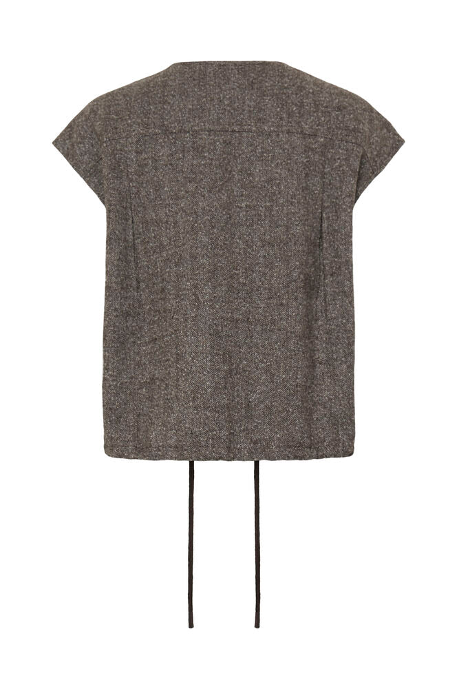 Fransa Wool blend Brown Herringbone Gilet 20618250