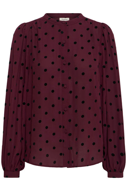 Fransa Long Sleeve Blouse in Port Royale with black Polka Dot  with20618461