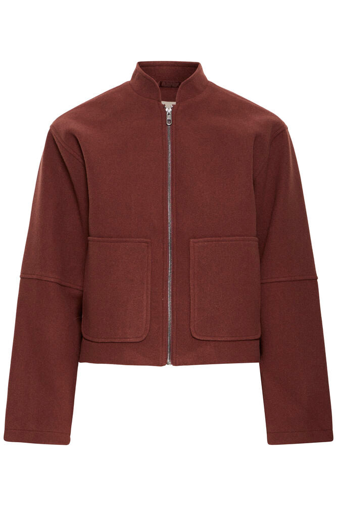 Fransa Jacket with Full Zip and Pockets in Rum Raisin 20618147