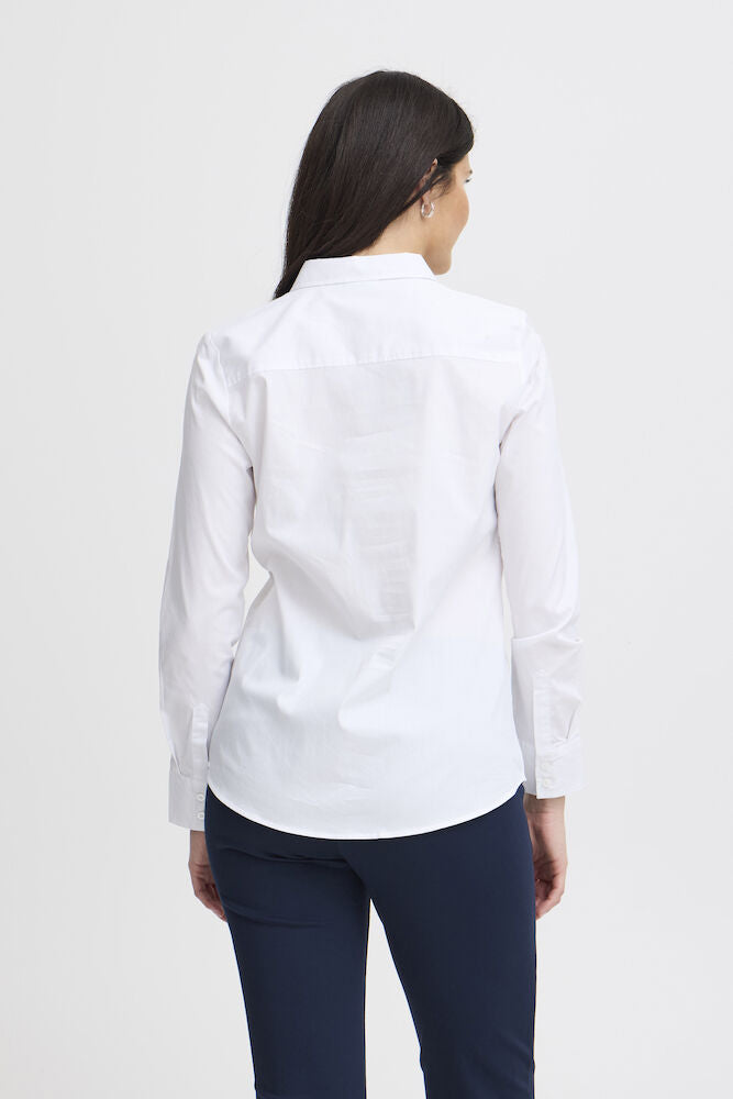 Fransa Pure White Cotton Shirt Regular Fit