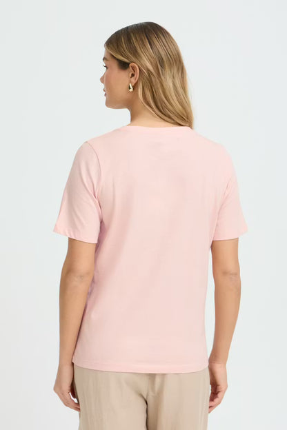 Fransa Cotton T shirt with Pink and Taupe Moif 20617656
