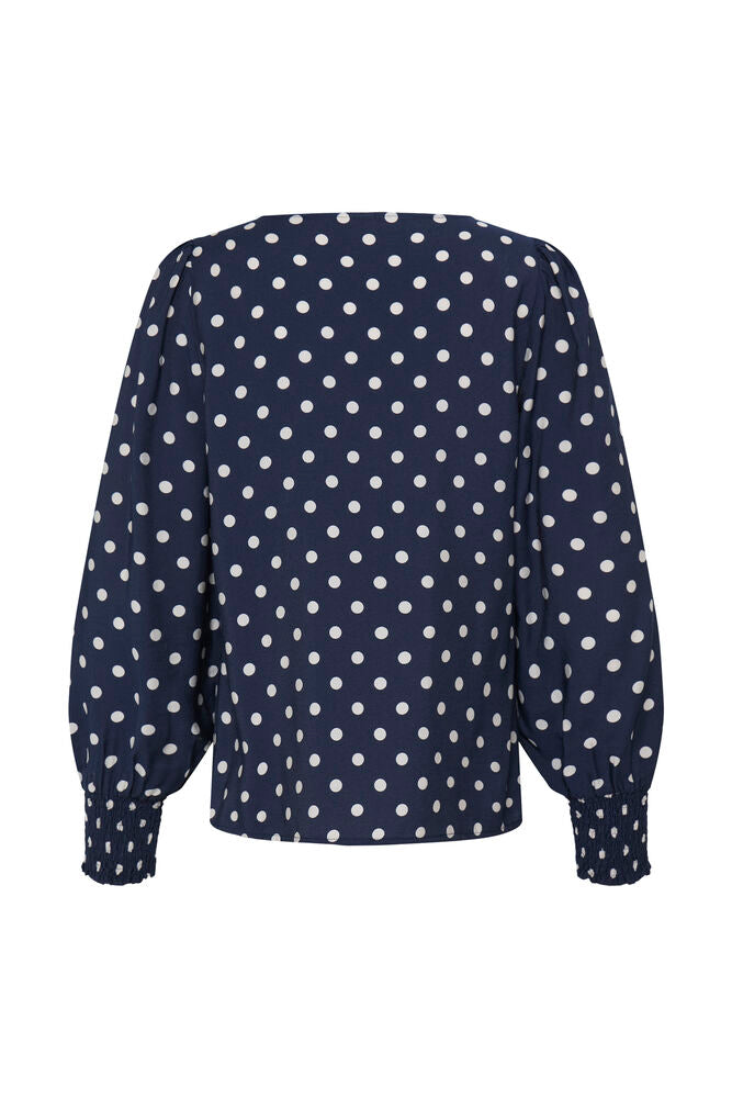 Fransa Round Neck Long Sleeve Top with Shirred Cuffs 20617327 Dot