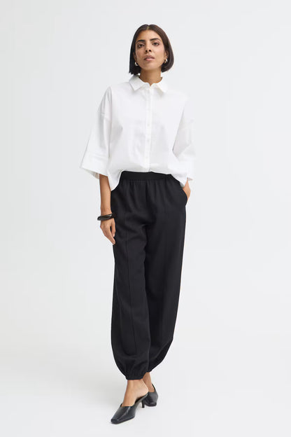 Fransa Nalia Black Balloon-Leg Trousers