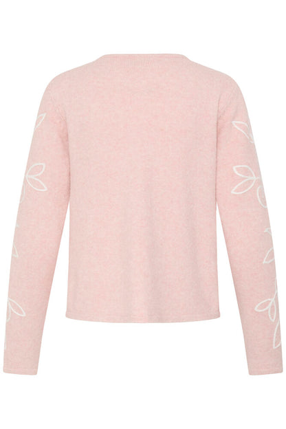 Fransa Ellen Soft Pink Cardigan with embroidery sleeve detail