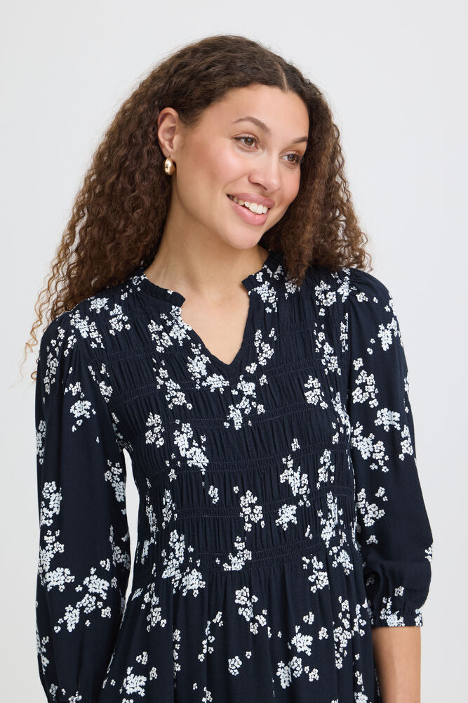 Fransa Navy Printed Midi Dress with 3/4 sleeve 20613512 2026