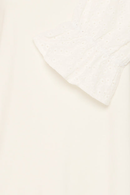 Fransa Off white top with Broderie Anglaise sleeve 20615580