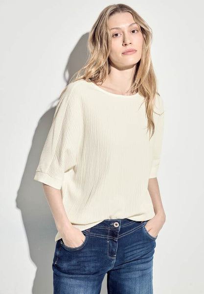 Cecil lightweight textured blouse with 1/2 sleeve. Pink or Cream 344735