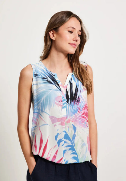 Cecil summer tropical print sleeveless top in white or carbon grey 343892