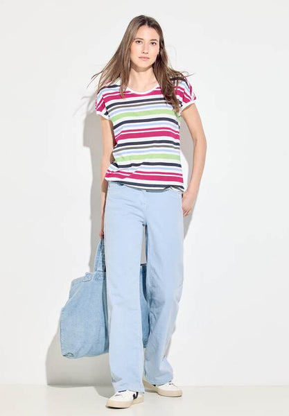 Cecil Stripe Cotton T Shirt with Pleated shoulder detail  321317
