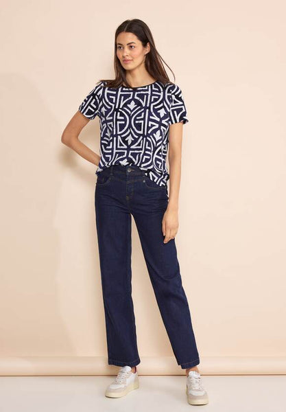 Street One graphic print top Navy and white Print 321323