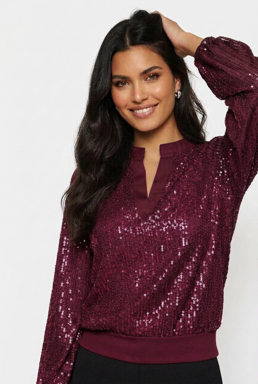 Marc Angelo Sequin Blouson Top with Soft Waistband 13289