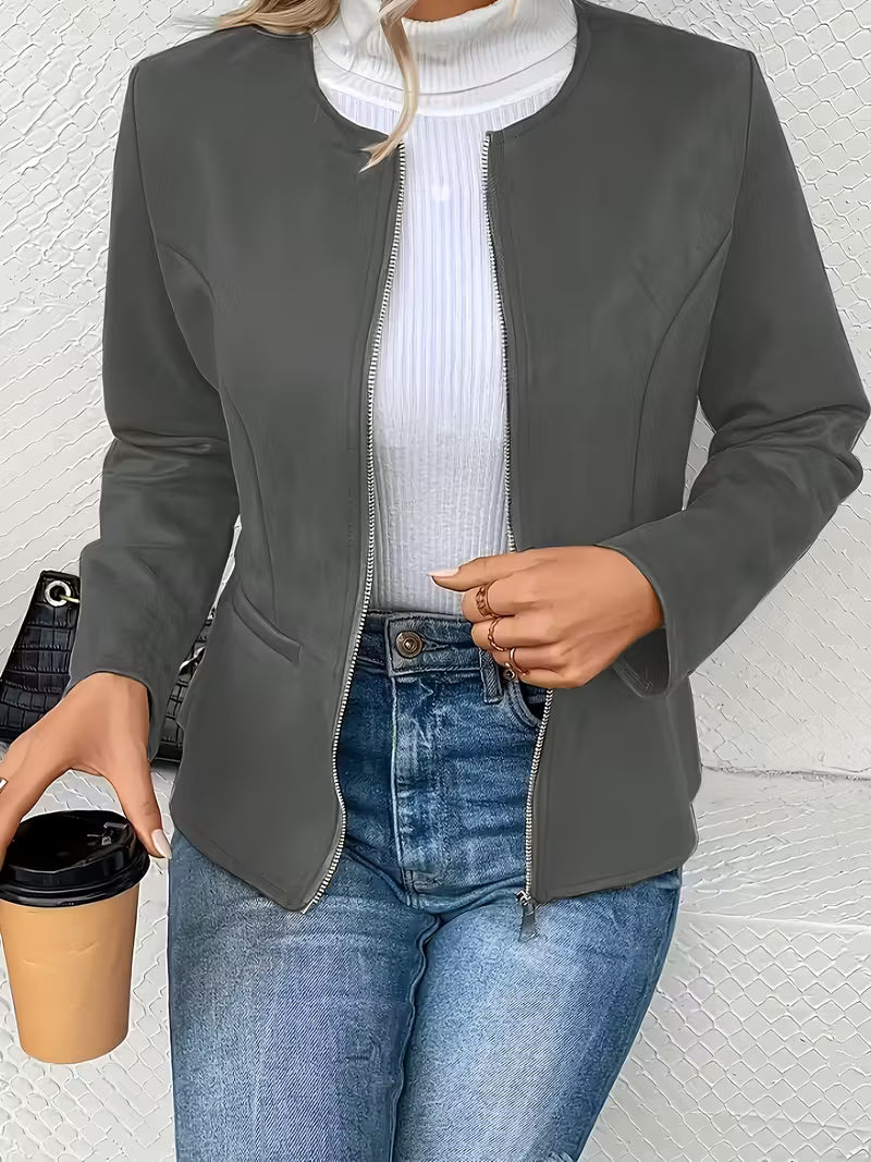 Yew Suede look collarless jacket with 3/4 sleeves in Khaki Green Jacket 2