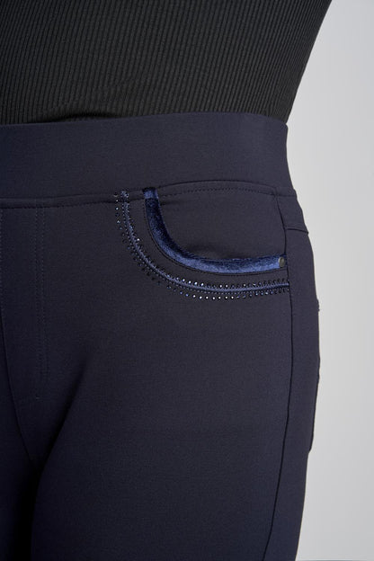 Ponte Straight leg Trouser with Crystal Velvet Pocket Detail  Pinns405T 2026