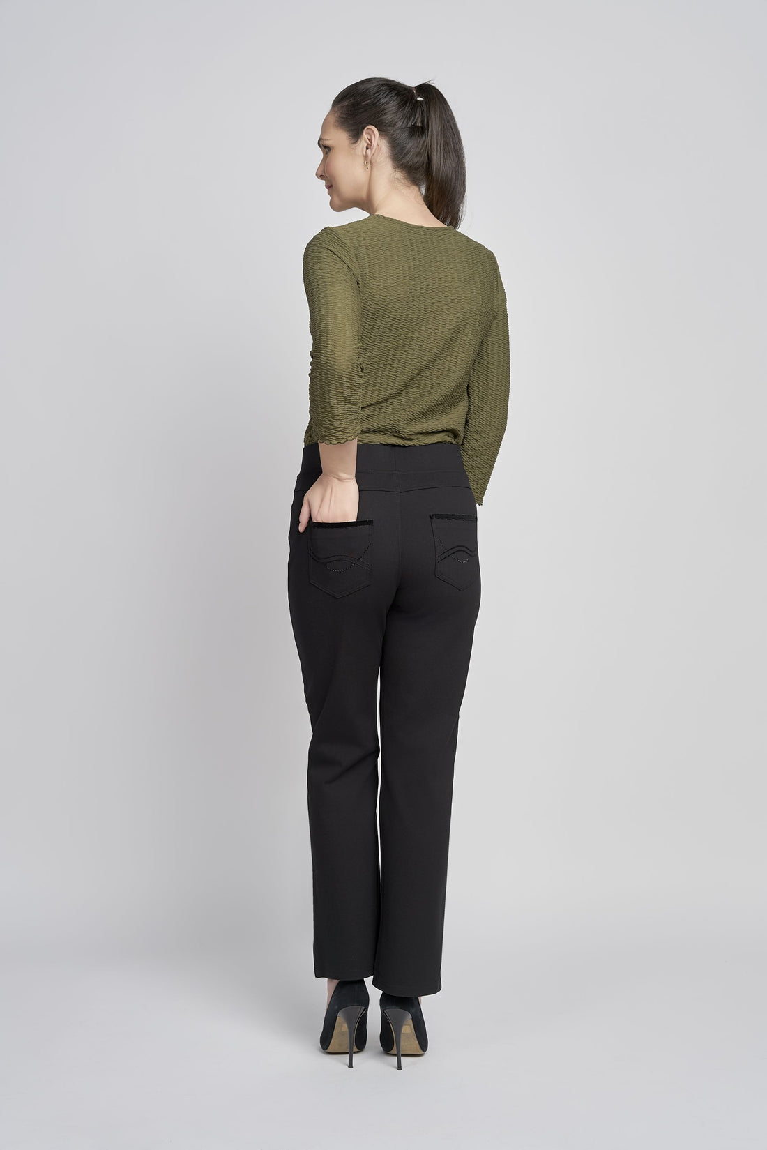 Pinns Figure Sculpting Jean Style Trouser With Crystal and Velvet Pocket Detail405T Black