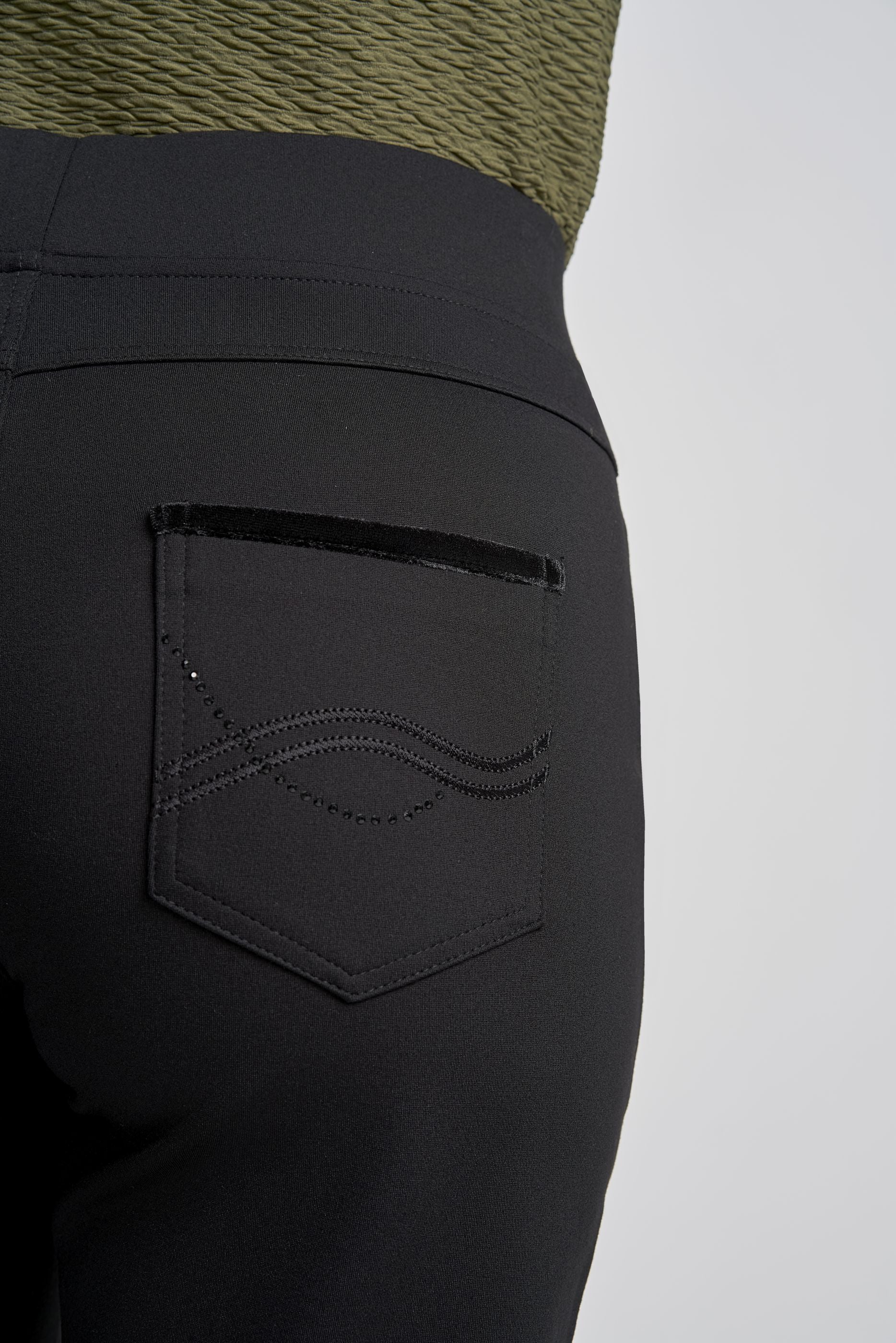 Pinns Figure Sculpting Jean Style Trouser With Crystal and Velvet Pocket Detail405T Black