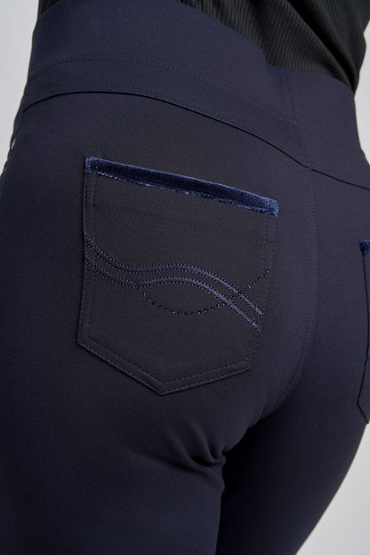 Pinns Jean Style Trouser With Crystal and Velvet Pocket Detail 405T Navy