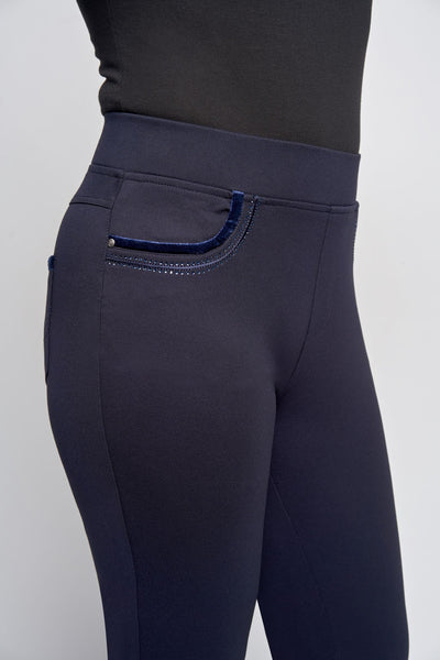 Pinns Slim leg jersey trousers with crystal and velvet encrusted pockets Navy or Black 405T