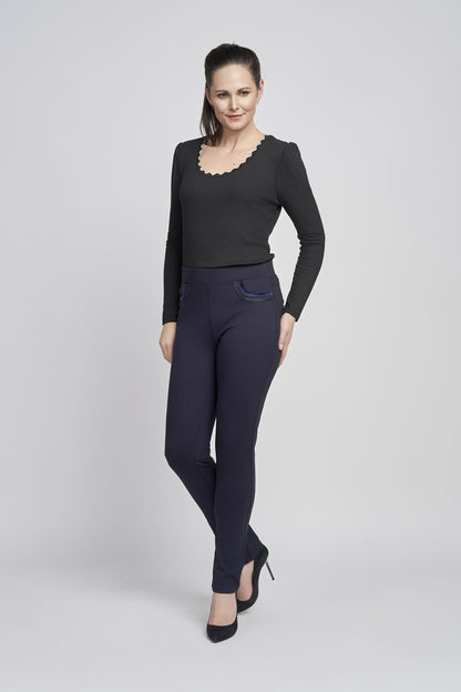 Pinns Jean Style Trouser With Crystal and Velvet Pocket Detail 405T Navy