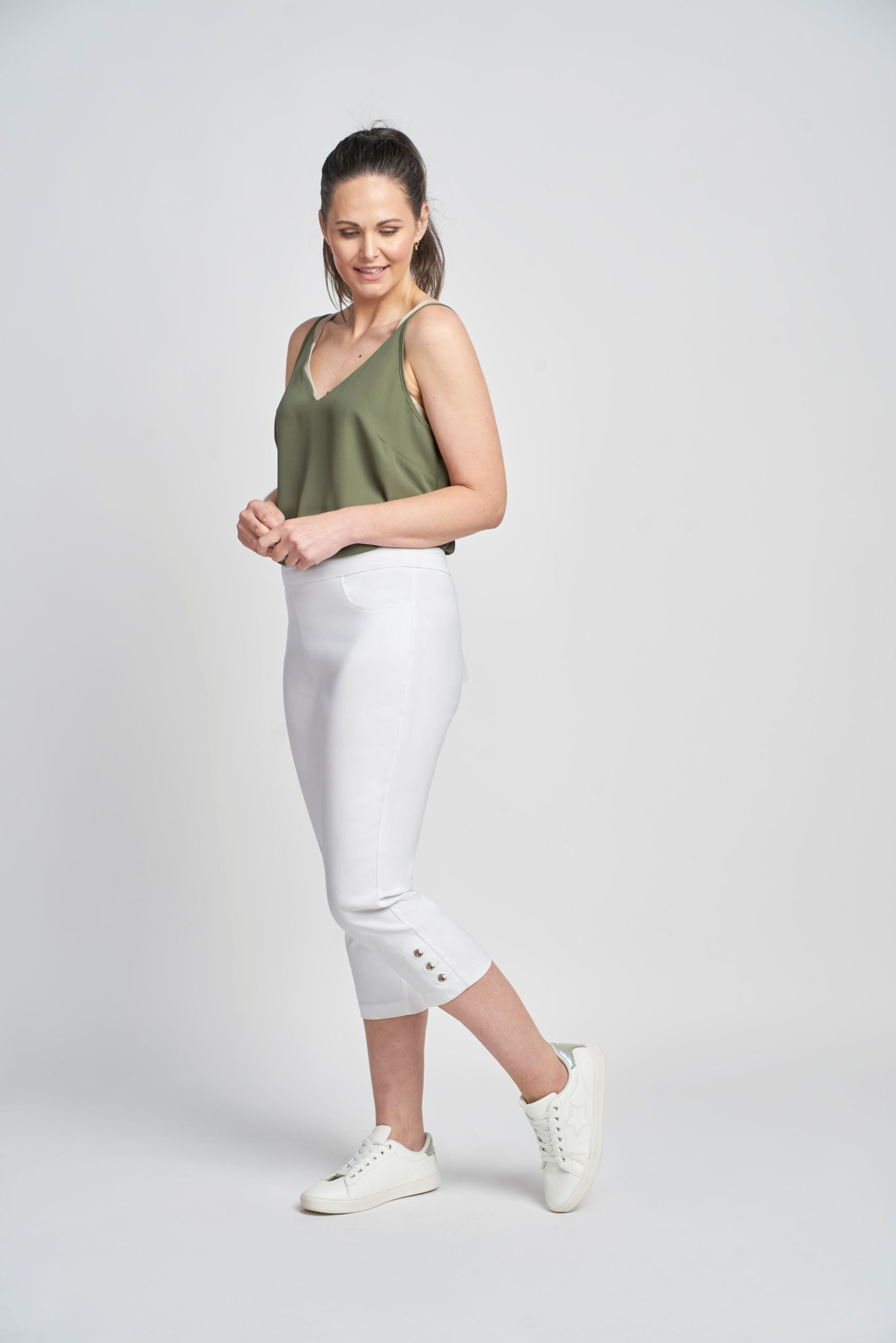 Pinns Figure Sculpting crop trousers with diamante detail. All Colours