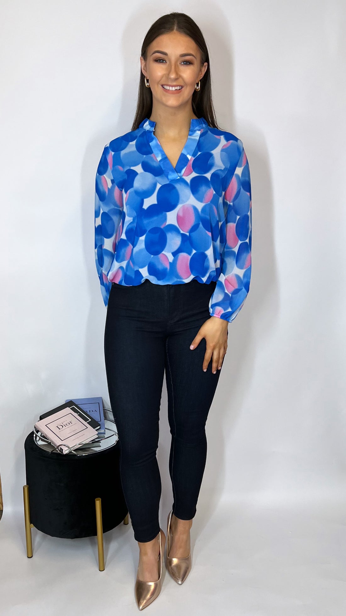 Kate band top in Royal Or Cerise Print