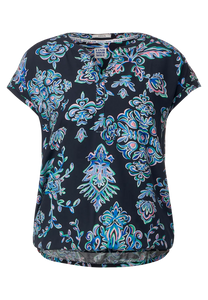 Cecil short sleeve ornamnet print blouse in white or navy 344025