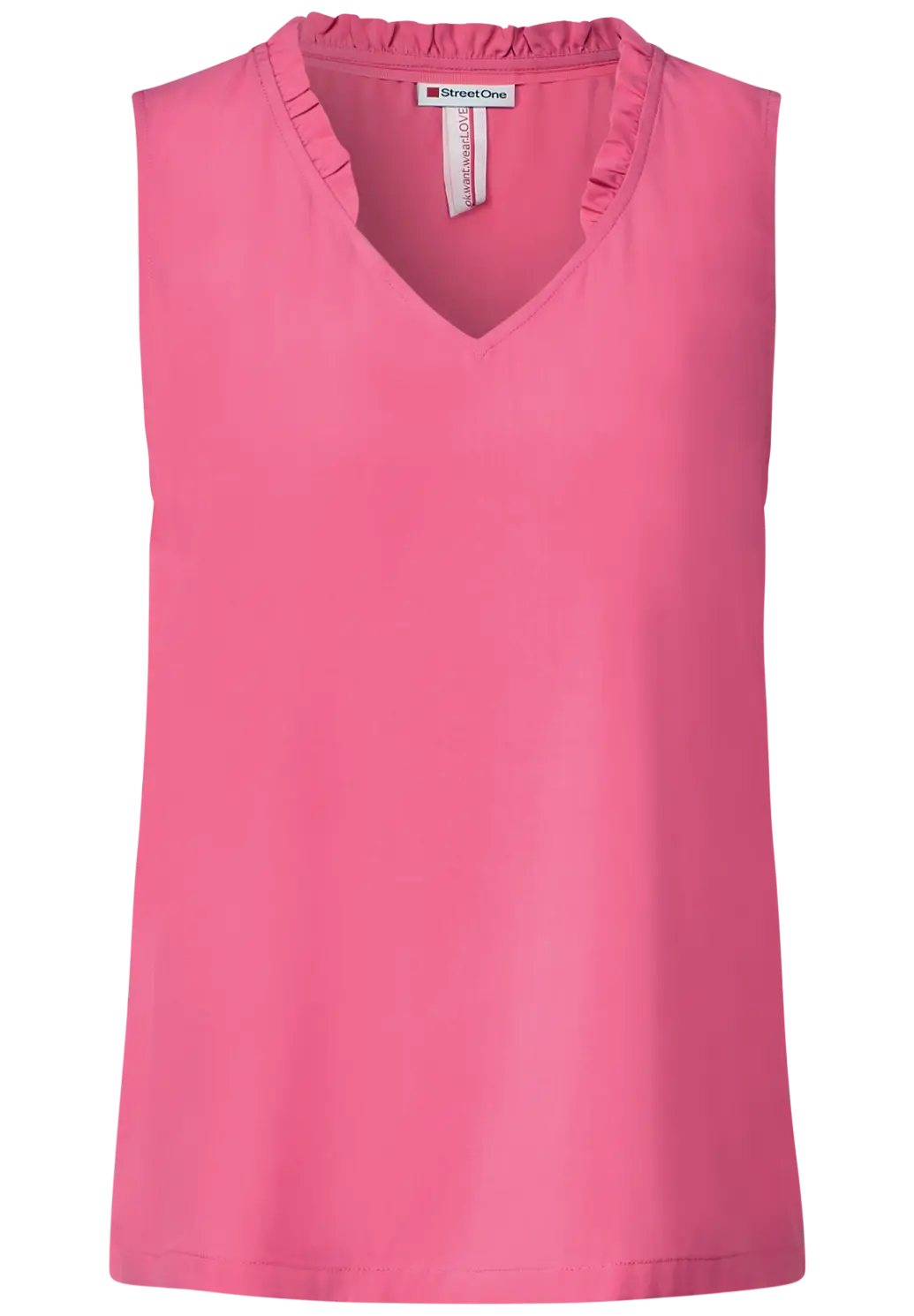 Pink v neck sleeveless blouse with frill detail Street One 344045 Pink