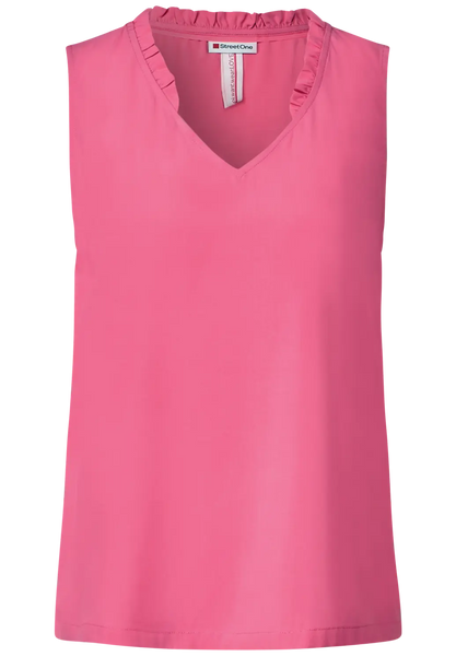 Pink v neck sleeveless blouse with frill detail Street One 344045 Pink