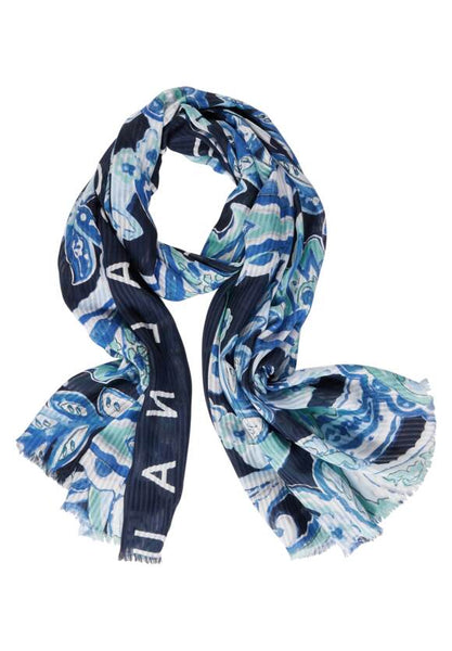 Street One long cotton  scarf in blue print 572405