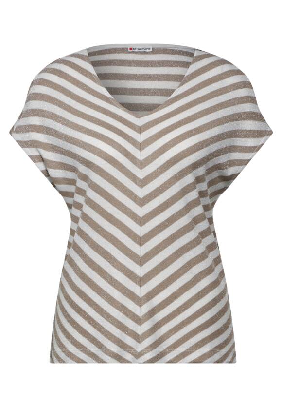 Street One Sand and white Light knit with Lurex stripe 321286