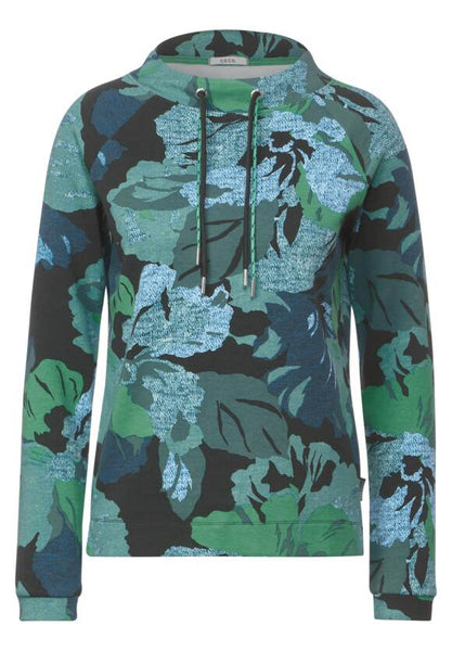 Cecil High Neck Sweatshirt in Green Or Blue Print 321007