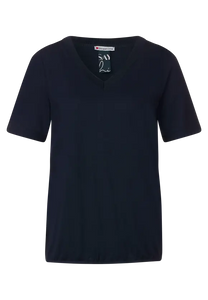 Street One Navy Top with ribbed v neck detail 320349