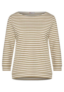 Street One Structure sweater with stripes and 3/4 sleeve. Tan or navy 321020