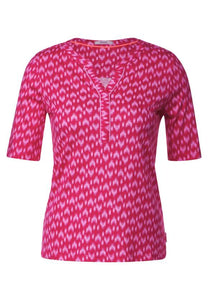 Cecil ~Cotton v neck T Shirt in Pink Print  321155