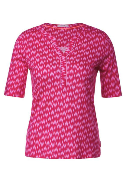 Cecil ~Cotton v neck T Shirt in Pink Print  321155